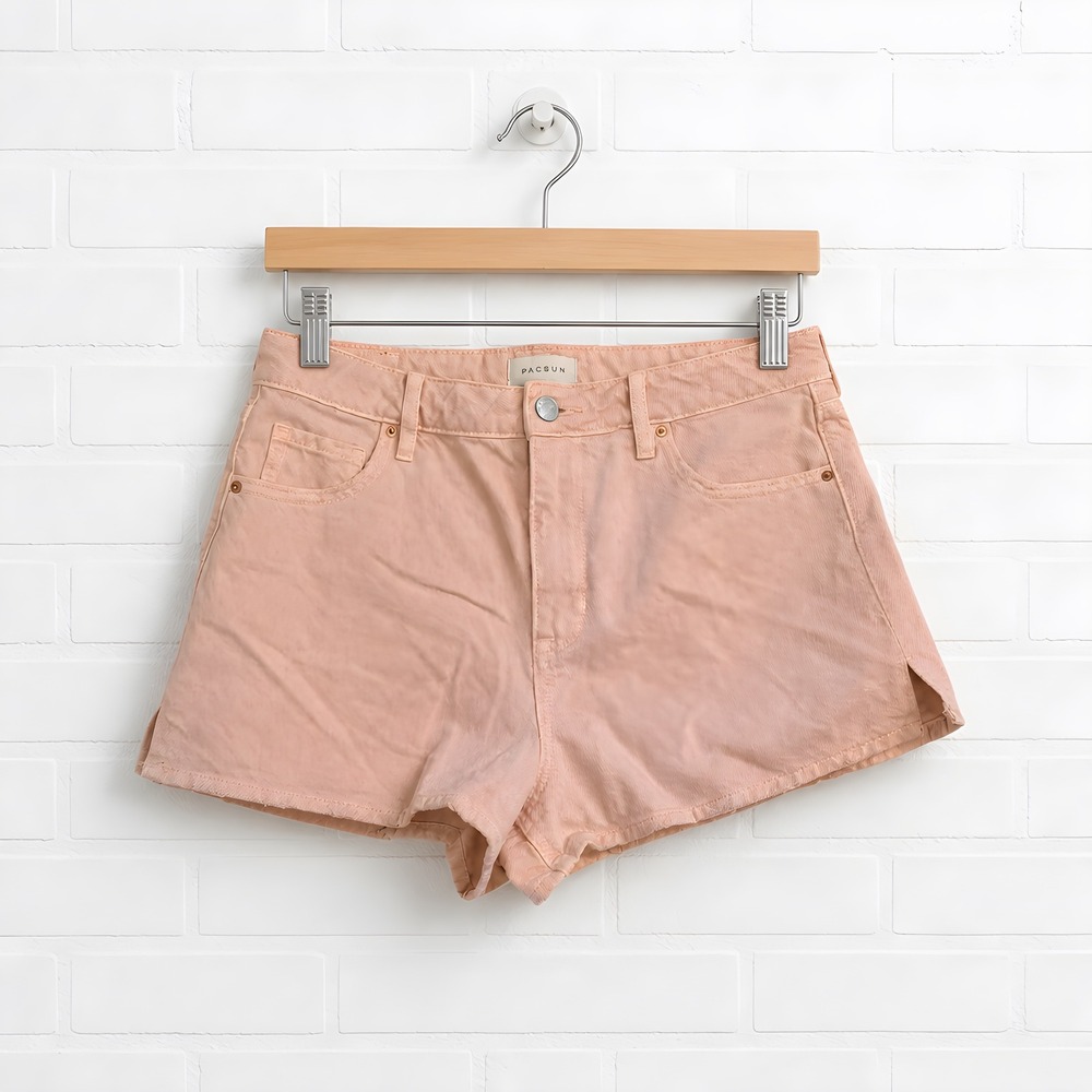 PacSun High Rise Festival Shorts Womens 28 Peach Pink Excellent Side Slit Denim